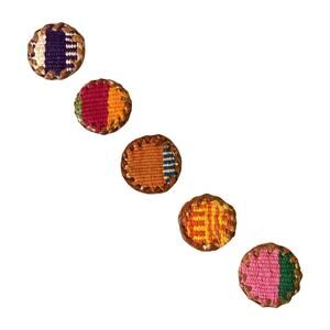 Vintage Southwestern Button Covers Woven Multicolored Blanket Inspired Set of 5
